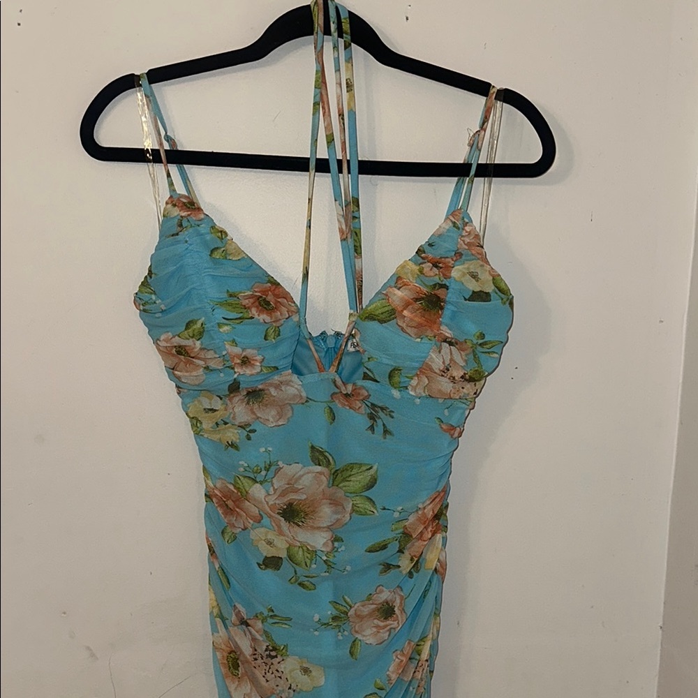 Floral Blue Strappy Dress